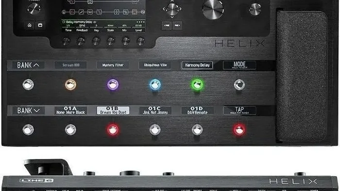 pedaleira Line 6 Helix Floor vista de cima, com footswitches e pedal de expressão — foto 3 de 5